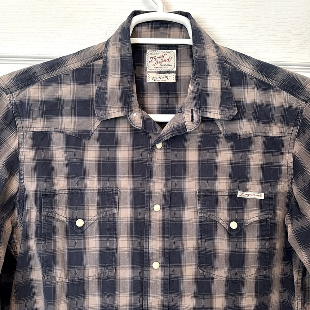 Lucky Brand Sportsman Dungaree Pearl Snap Western Shirt 100% Cotton Sz Medium